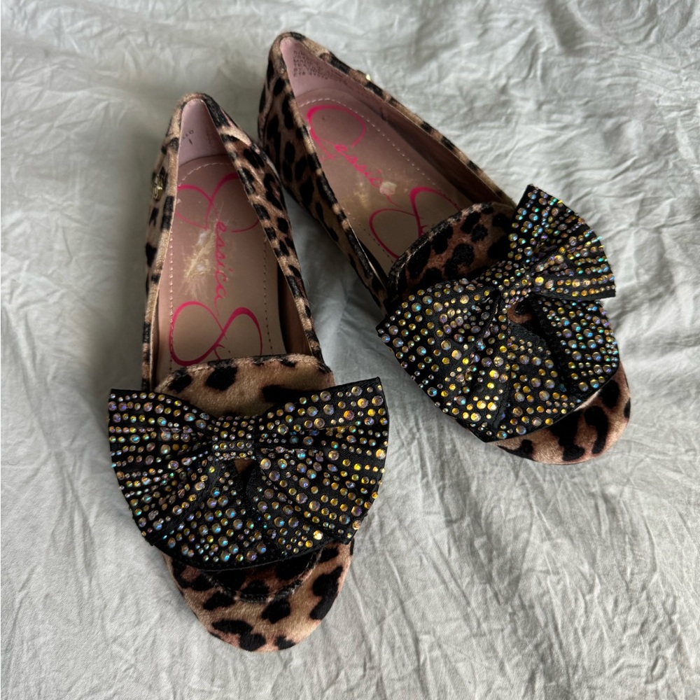 Girls Leopard w/ Rhinestone Loafers